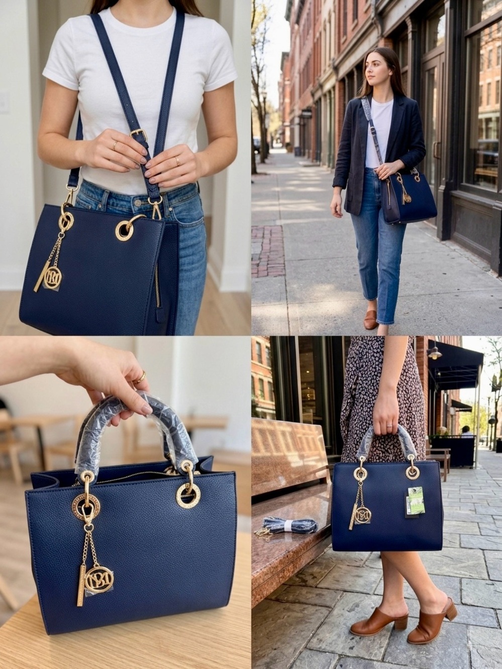 Studio Badgley Mischka Navy Blue Vegan Leather Tote Bag NWT